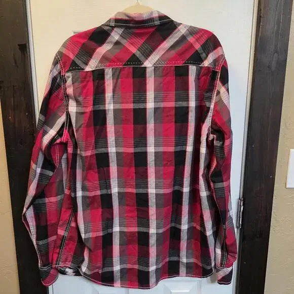 Surplus Men's Red and Black Plaid Button-Up Shirt-XL - Picture 5 of 8